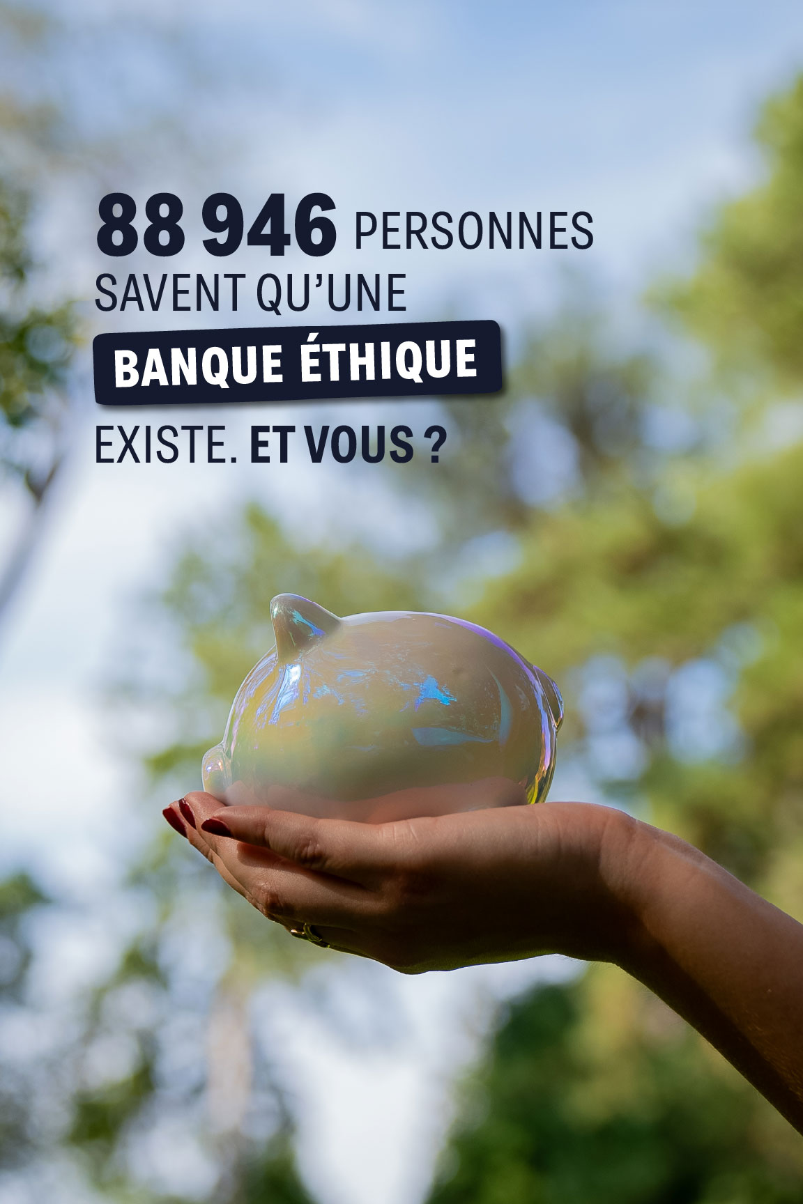 Bannière mobile du Livret B Nef indiquant que 88 946 personnes savent qu’une banque éthique existe.